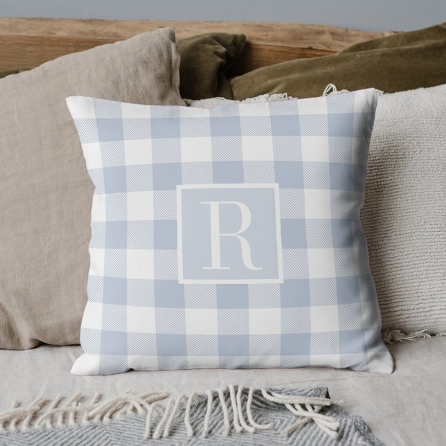 Soft Blue Buffalo Check Initial Cushion (Creator Uploaded)