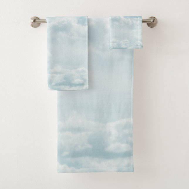 Soft Blue Clouds #2 #clouds #wall #art Bath Towel Set (Insitu)