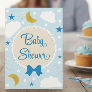 Soft Blue Clouds And Stars Baby Shower Invitation