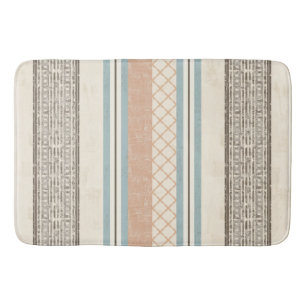 Soft Blue Cream Brown Peach Farmhouse Stripe Bath Mat