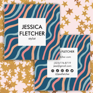 Soft Blue Curves Colourful Minimalist Social Icons Square Business Card