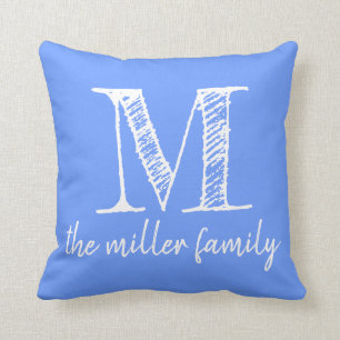 Soft Blue Custom Monogrammed Family Pillow