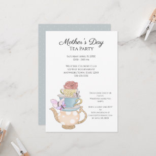 Soft Blue Custom Mother's Day Tea Party Invitation