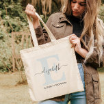 Soft Blue Customised Bridal Party Bridesmaid Gift Tote Bag<br><div class="desc">Looking for the perfect gift for your bridesmaids? Look no further than our soft blue personalised tote bags! Each tote bag is personalised with your bridesmaid's initials and can be made in any colour you choose. Perfect for carrying all of your gear for the wedding day, these tote bags make...</div>