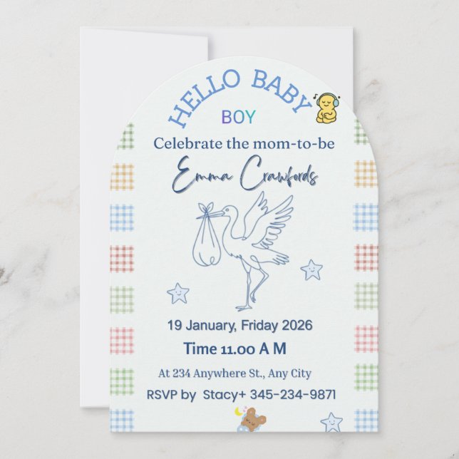 Soft Blue Customizable Baby Shower Card (Front)