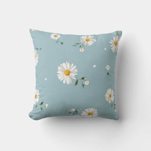 Soft Blue Daisies – Lighthearted Floral Calm Cushion (Front)