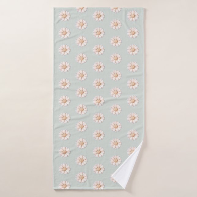 Soft Blue Daisy Floral Pattern Bath Towel (Bath Towel)