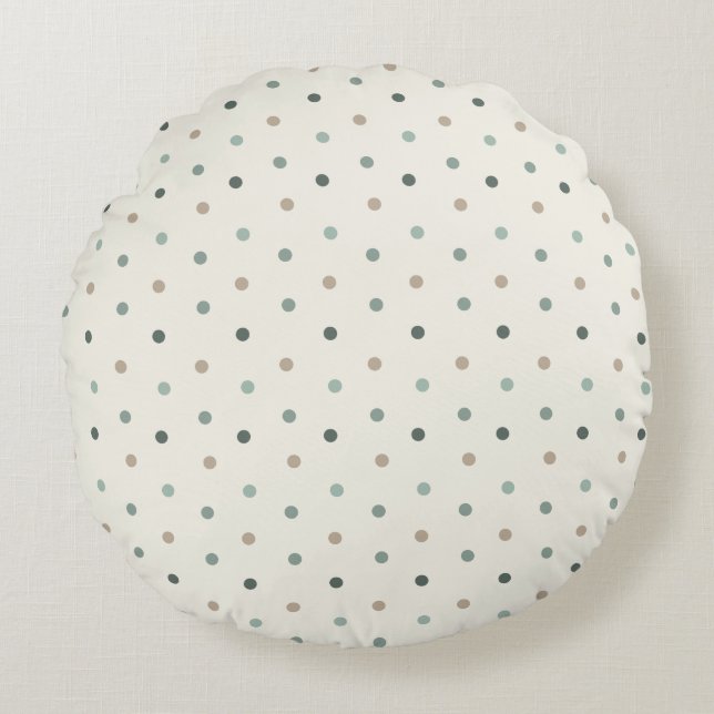 Soft Blue Dot Beige Baby Round Pillow (Front)