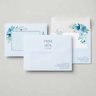 Soft Blue Elegant Floral Wedding Envelope
