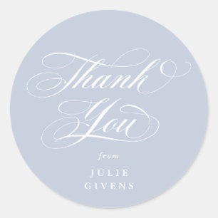 Soft Blue Elegant Script Graduation Thank You Classic Round Sticker