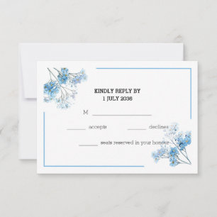 Soft Blue Elegant Watercolor Flowers Wedding RSVP Card