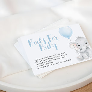 Soft Blue Elephant Baby Shower Books Request Card