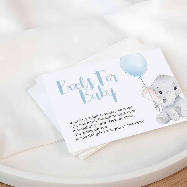 Soft Blue Elephant Baby Shower Books Request Card (Creator Uploaded)