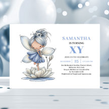 Soft Blue Fairy Girl 6th Birthday Pastel invitatio