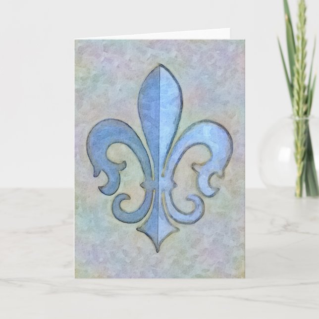 Soft Blue Fleur De Lis Card (Front)