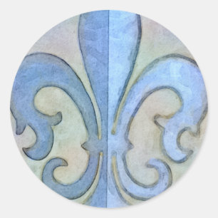 Soft Blue Fleur De Lis Classic Round Sticker