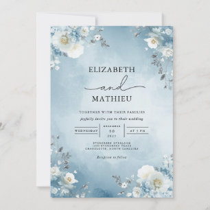 Soft Blue Floral Arch Wedding Invitation