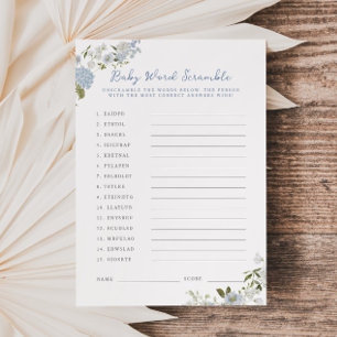 Soft Blue Floral Baby Word Scramble Card