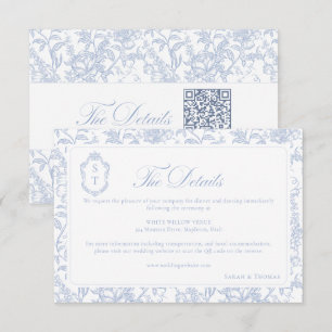 Soft Blue Floral Chinoiserie Details QR code Enclosure Card