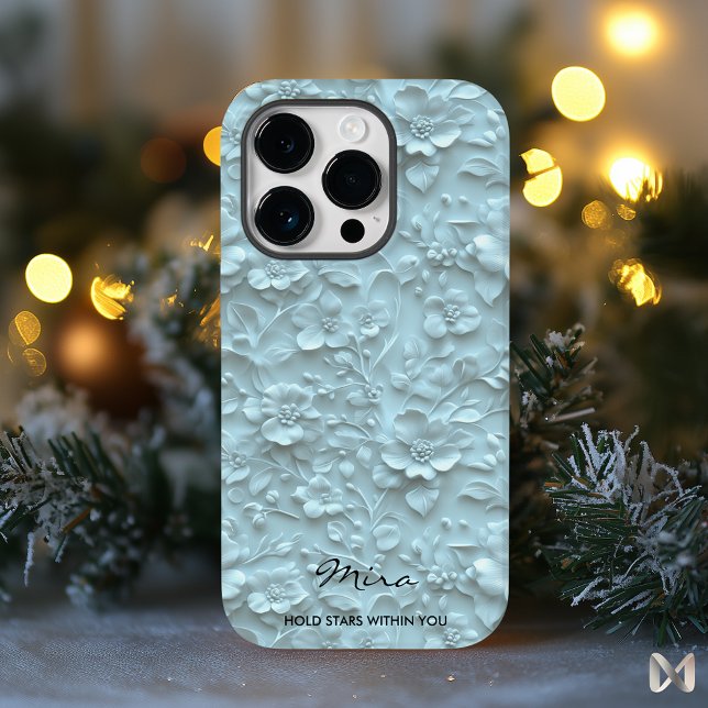 Soft Blue Floral Embossed Elegance Case-Mate iPhone Case (Creator Uploaded)