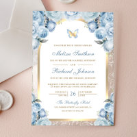 Soft Blue Floral Gold Arch Butterfly Wedding