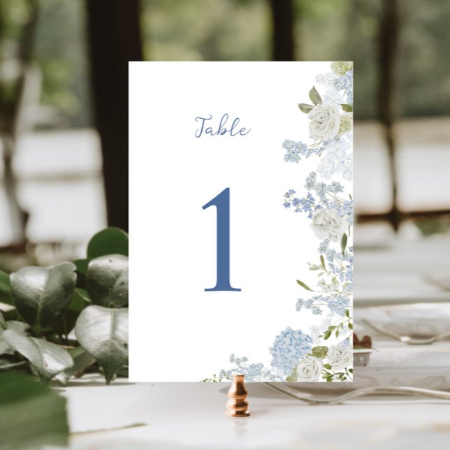 Soft Blue Floral Handwritten Table Number (Creator Uploaded)