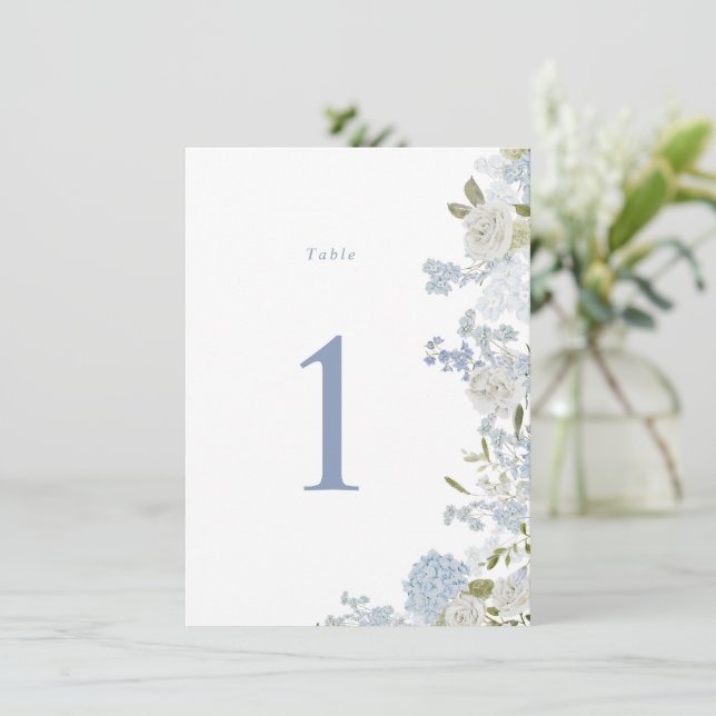 Soft Blue Floral Wedding Table Number (Standing Front)