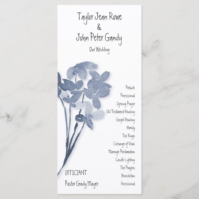 Soft Blue Flower Wedding Program Programme (Front)