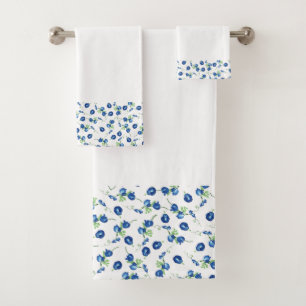 Soft Blue Flowers Pattern Bath Towel Set