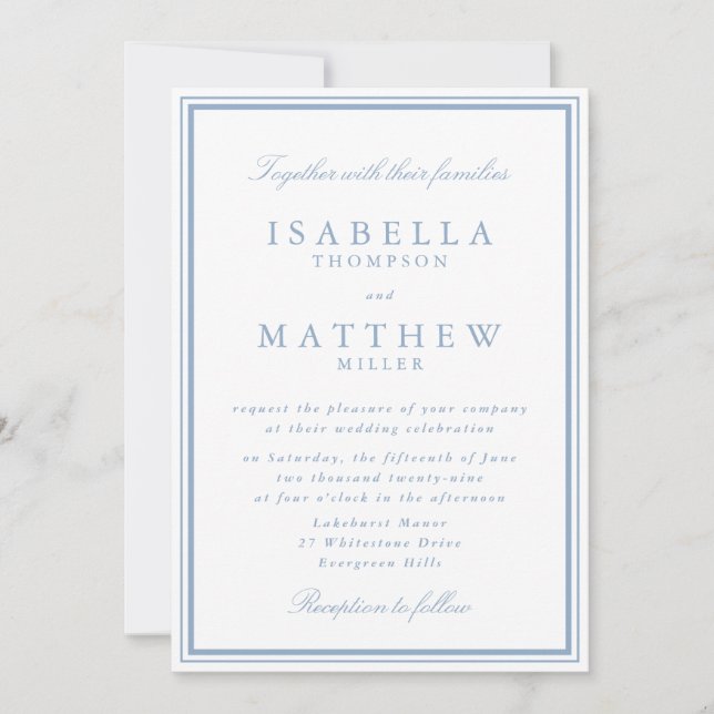 Soft Blue Frame Wedding Invitation (Front)
