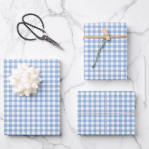 Soft Blue Gingham Check Pattern Wrapping Paper Sheet