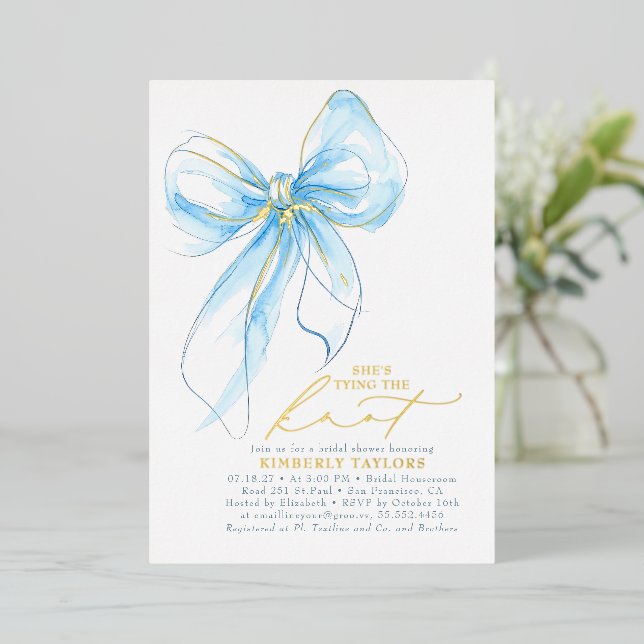 Soft Blue Gold Bow Elegant Whimsical Bridal Shower (Standing Front)