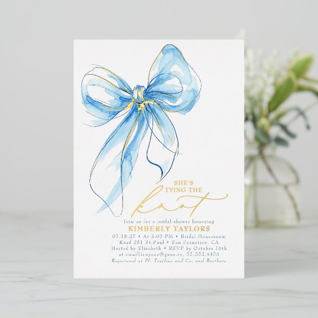 Soft Blue Gold Bow Elegant Whimsical Bridal Shower (Standing Front)