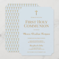 Soft Blue Gold Cross Boy First holy communion 