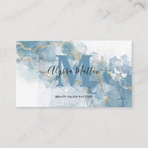 Soft Blue Gold Glitter Monogram Name Initial  Business Card