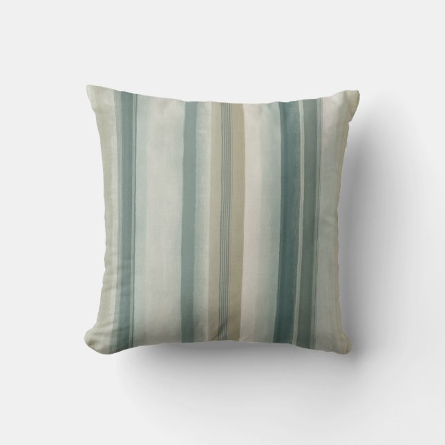 Soft Blue Green Light Teal Beige Weathered Stripe Cushion (Front)