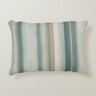 Soft Blue Green Light Teal Beige Weathered Stripe Decorative Cushion
