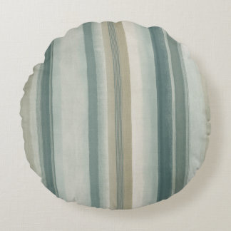 Soft Blue Green Light Teal Beige Weathered Stripe Round Cushion