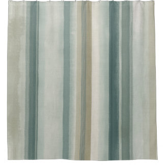 Soft Blue Green Light Teal Beige Weathered Stripe Shower Curtain
