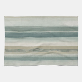 Soft Blue Green Light Teal Beige Weathered Stripe Tea Towel