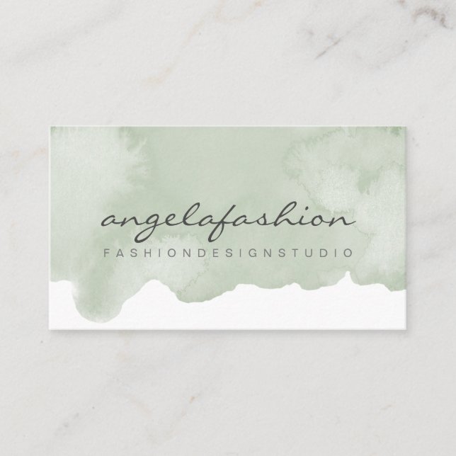 Soft Blue Green Painting Abstract Brush Watercolor Business Card (Front)