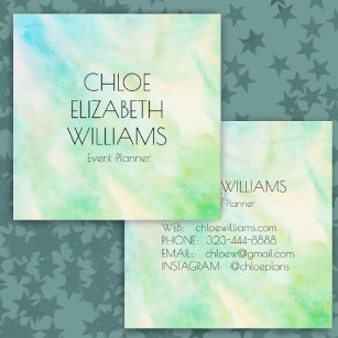 Soft Blue Green Painting Abstract Brush Watercolor Square Business Card