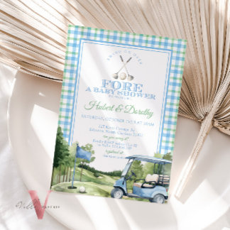Soft Blue Green PAR-TEE Golf Baby Shower Invite