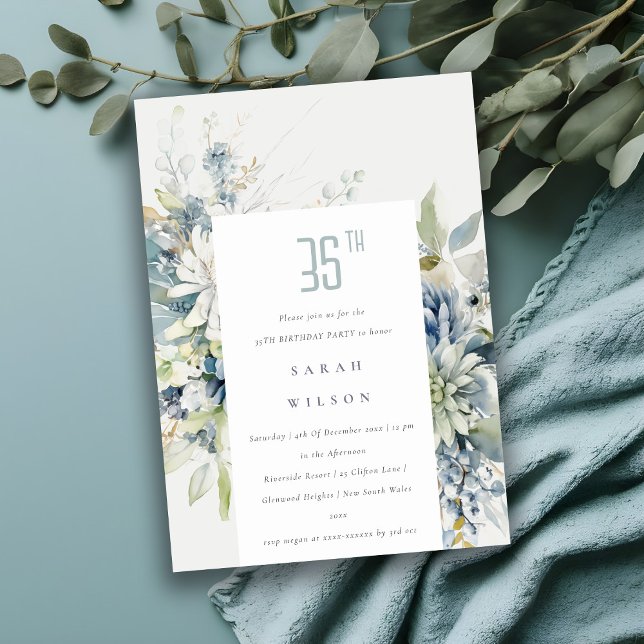 Soft Blue Green Succulent Floral Birthday Invitation (Creator Uploaded)