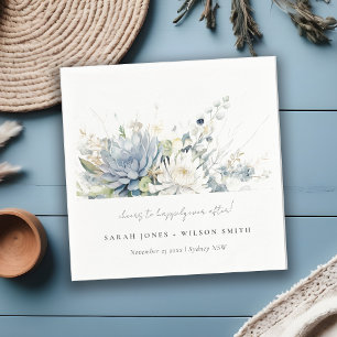 Soft Blue Green Succulent Floral Botanical Wedding Napkin