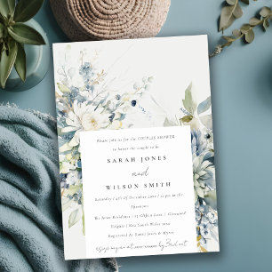 Soft Blue Green Succulent Floral Couples Shower Invitation