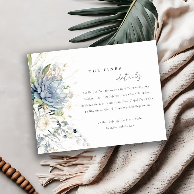 Soft Blue Green Succulent Floral Wedding Detail Enclosure Card (Creator Uploaded)