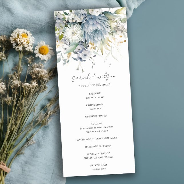 Soft Blue Green Succulent Floral Wedding Program Invitation (Creator Uploaded)