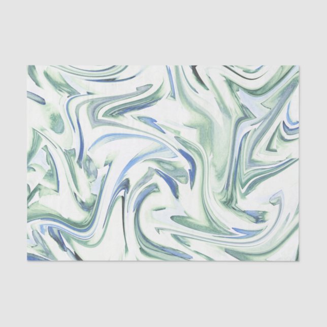 'Soft Blue Green Watercolor Swirl' Abstract Tissue Paper (Front)