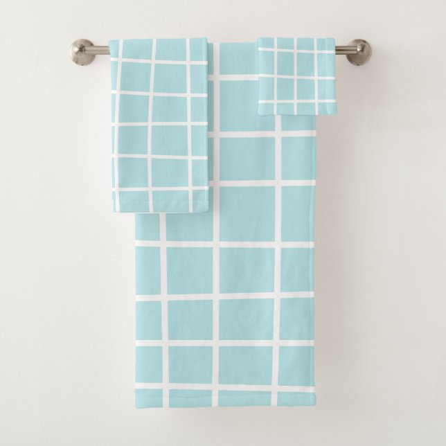Soft Blue Grid Abstract Pattern Bath Towel Set (Insitu)